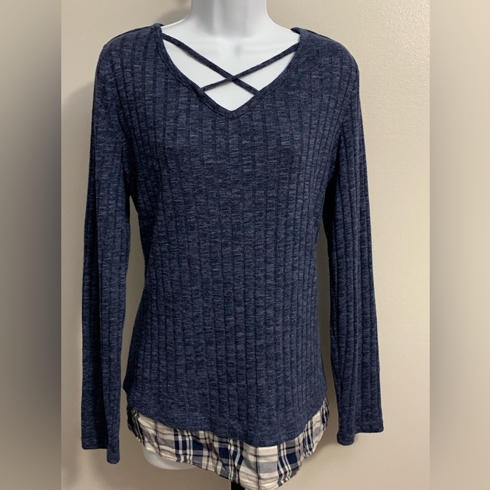 Relativity Navy and Plaid Top.
